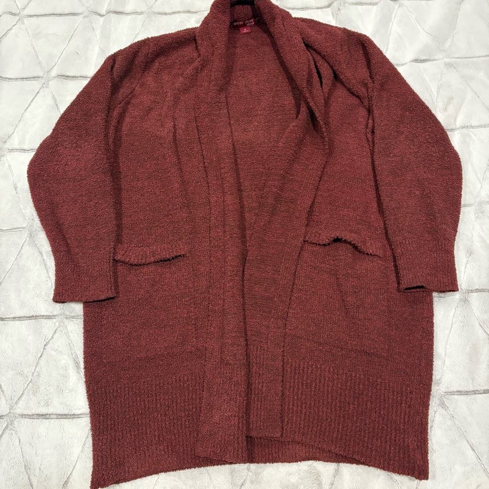 Barefoot Dreams Cozy Chic Open Front Cardigan Sweater Oversized 1X Burgundy Fall